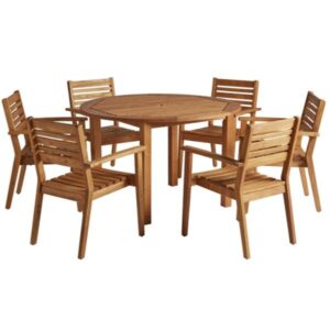More Round 6-Seater Wooden Outdoor Dining Tables & Chairs Set