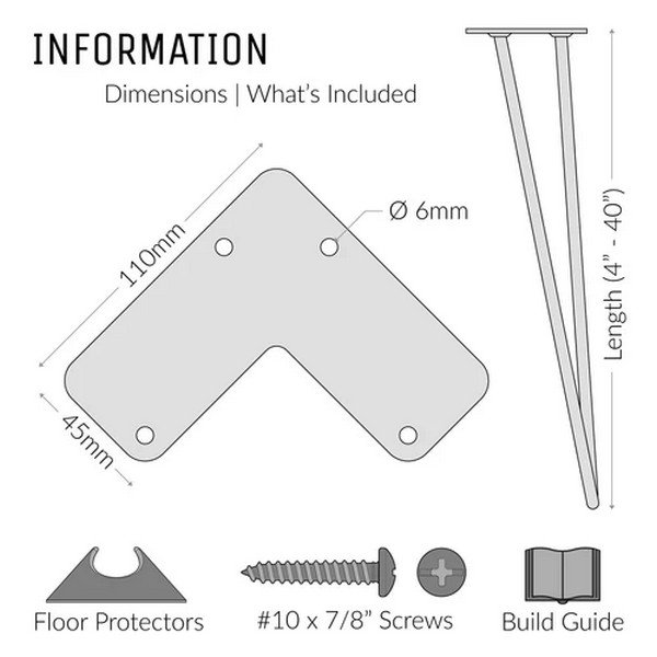86cm Hairpin Legs - Countertop - Dimension