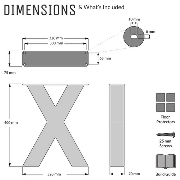 Chunky X-Frame Industrial Legs - Dimension
