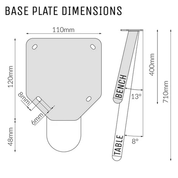 Single Pin Round Legs - Dimension
