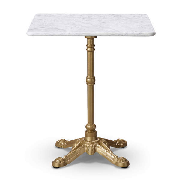 Gold dining height Bistro base with square Tuff Top Solid Marble top