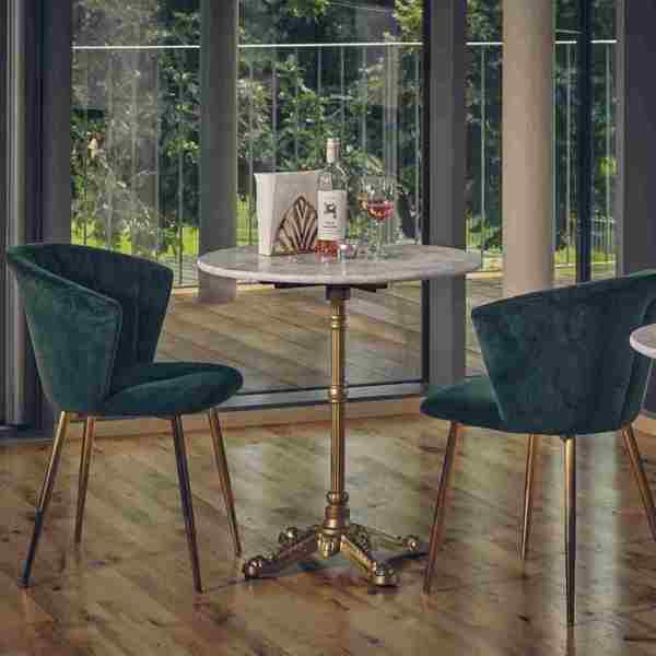 Gold dining height Bistro base with Round Tuff Top Solid Marble top - Life Style
