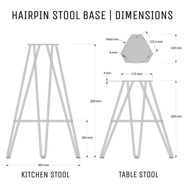 Hairpin Counter Height Stools - Dimensions