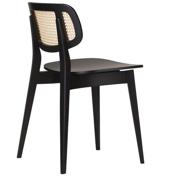 Gordona Satin Black Chairs - Cane Back - Angle View