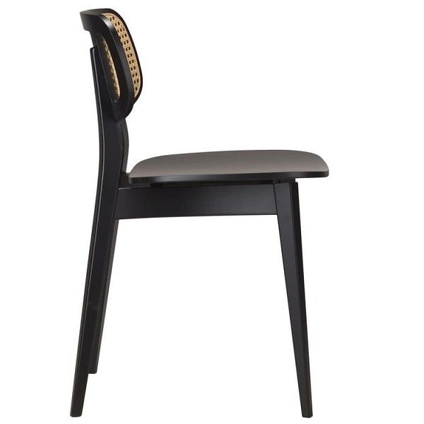 Gordona Satin Black Chairs - Cane Back - Side View