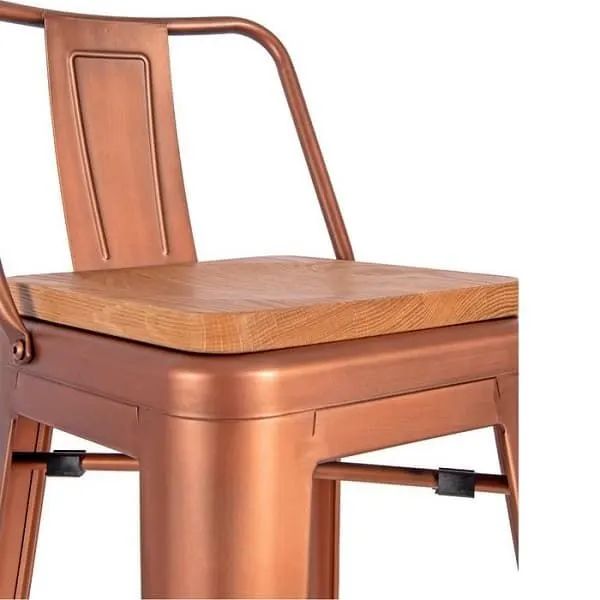 Paris In / Outdoor Metal High Bar Stools With Back with Wooden Seat